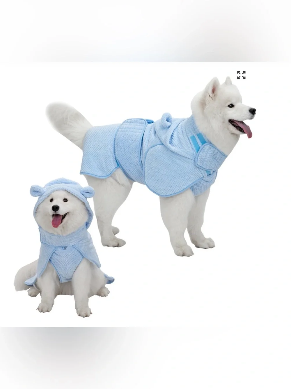 Plush Light Blue Hooded Dog Bathrobe with Bear Ears